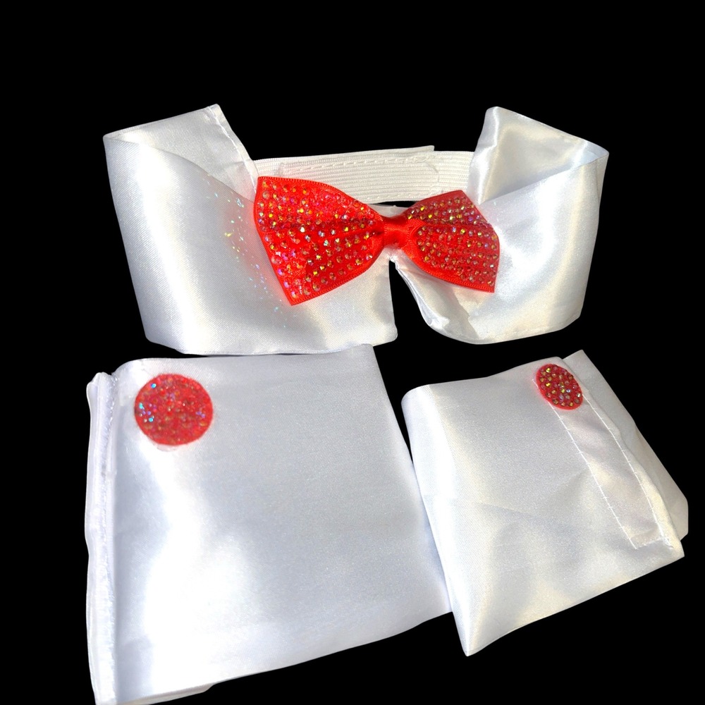 Red Satin Playboy Style Bunny Costume Set Bedazzled Ears Collar Cuffs Plus Size - Picture 7 of 7